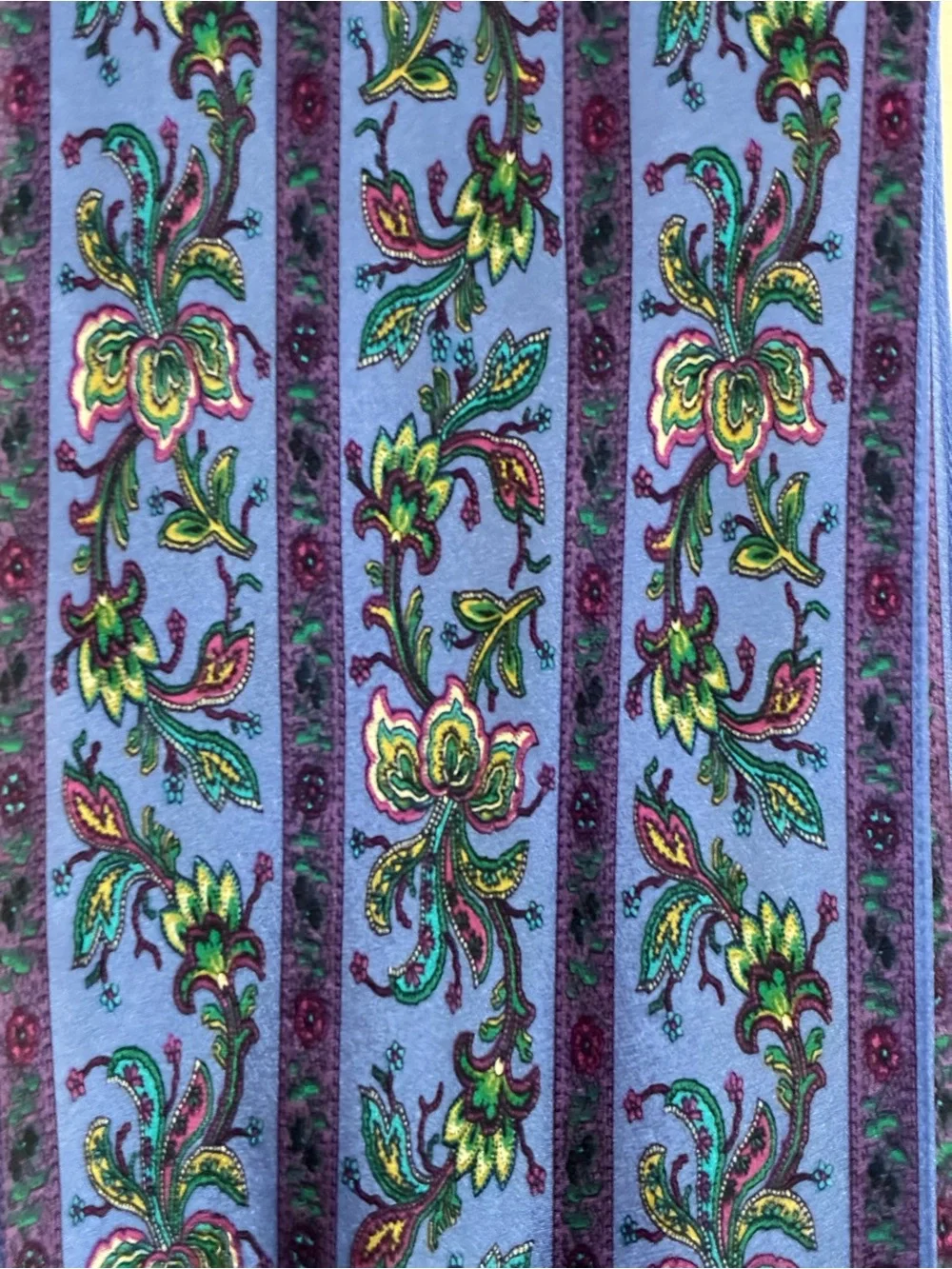 Liz Claiborne Blue Purple Paisley Silk Scarf with Green and Yellow Accents